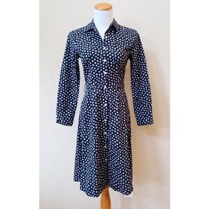 J. Crew navy blue and white floral printed button down fit and flare dress